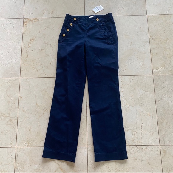 J Crew NWT $99 Blue Pants Gold Buttons Pants Sz 00